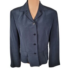 Due Per Due Navy Silk Blazer Vintage 90s 10 Minimalist Old Money Career Packable